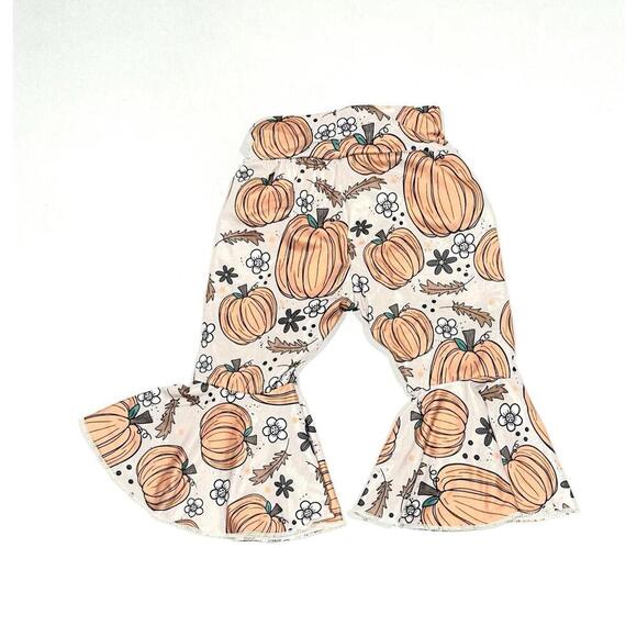 Toddler Girls' Pumpkin Bell Bottom Pants Fall Floral Ruffles Size 12-18month - Picture 2 of 3